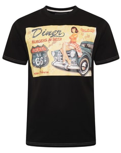 KAM – T-Shirt mit Disressed Diners-Print in Schwarz